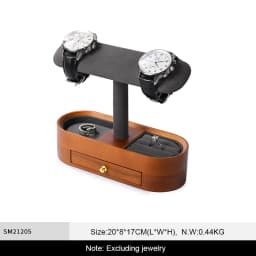 WoodTen Solid Wood Watch Display Stand with Drawers Double Layered Watch Necklace Bracelet Organizer Rack Jewelry Bracelet Stand