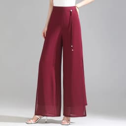 ZUZK Double Layer Chiffon Pants Fashion Slit Chiffon Pants Spring Summer Comfortable Elastic Waist Slim Chic Droop Pants