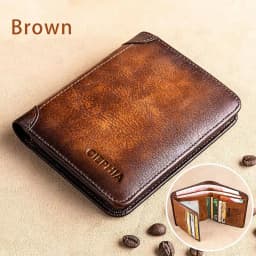 1Pcs Durable PU Leather Men Wallet Vintage RFID Blocking Trifold Wallet Multi-functional Thin ID Credit Card Holder