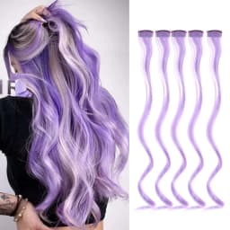 5 pcs/set 18 Inch Colored Clip In Hair Extensions Long Curly Synthetic Highlight Hairpieces Colorful Streak Hair For Women