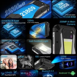 8849 Tank 3 Pro Unihertz Rugged Smartphone with Projector 100 Lumens 5G 32/36GB 512GB 23800mAh Cell Phones Dimensity 8200 CPU