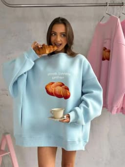 Blue Russian Bread Printing Oversized Sweatshirt Women Thin Autumn 2026 Hoodies O Neck Long Sleeve Loose European Fashion 3XL