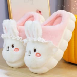 White Rabbit Hare Slippers Women's Cute Animal Platform Home Mules Shoes Girls Bedroom Plush Slides Slipper Ears Indoor Shoes