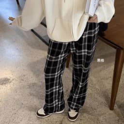 plus Size Plaid Pants Women's High Waist Straight Leg Fce Lined Casual Home Wear Polyester Fiber Elastic Band China Made