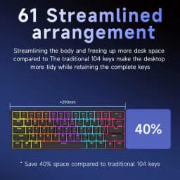 AJAZZ NK61 Wired Mechanical Keyboard 61 Keys 60% Compact Hot Swappable Red Switch RGB Backlit Portable for Gaming Laptop Gamer