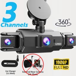 360° Car DVR Dash Cam 4 Lens Front Rear Left Right Inside IPS Screen Rotatable Lens Night Vision 24H Parking G-Sensor Black Box