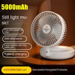 5000mAh Foldable Glow-in-the-Dark Fan Wall Mount Portable Quiet High-Speed Air Circulation Fan for Students Office Desk Fan