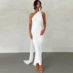 Women's One-Shoulder Sleeveless Maxi Dress Adjustable Scarf Loop Ruched Backless Bodycon Festival Party Outfit Elegant Long Gown