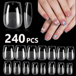 ARTAUG 240PCS Short Press On Nails Square White Gel Lucency Fake Nails Full Cover Fake Nail Set Press On Summer Cheap Nails