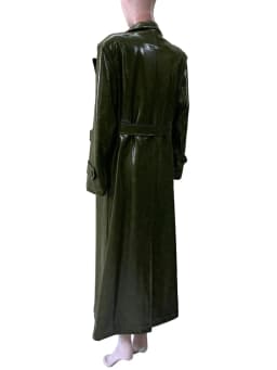 Spring Autumn Loose Extra Long Shiny Patent Faux Leather Trench Coat for Women Peaked Lapel Sahes Double Breasted Overcoat 2026