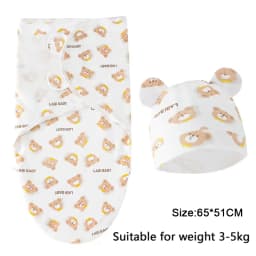 Baby Blanket Hat Set Cartoon Printed Cotton Newborn Swaddle Adjustable Infant Sleeping Swaddle Wraps All Seasons 0-6 Months