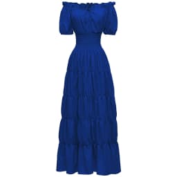 Elegant Medieval Renaissance Dress Boho Short Sleeves Off Shoulder Smocked Waist Retro Pleated Long Dress Costume Gown