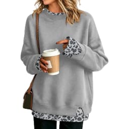 Crew Neck Sweatshirts Women Cute Long Sleeve Oversized Sweatshirt Plaid Pullove In Layered Tunic Leopard Print Zip up Hoodie