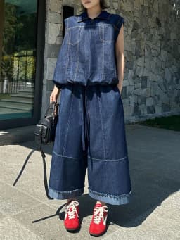 [EAM] High Elastic Waist Blue Denim Wide Leg Jeans Calf-Length Pants New Trousers Women Fashion Tide Spring Autumn 2026 1DJ6418