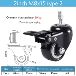 1.5-5 Inch Polyurethane Swivel Caster M6/M8-M12 Screw For Furniture Wheel Caster Wheels 360° Caster Wheel Industrial With Brake