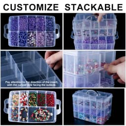 3-Layer Stackable Storage Container Box with Adjustable Compartments for Bead Organizing Storage of Small Items Crafts Jewelry