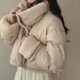 Korean Double-Sided Wear Lamb Fur Patchwork Down Cotton Jacket Women's Autumn Winter Fashion Short Big Lapel Student Bread Coat
