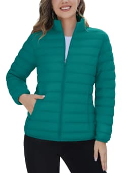 TACVASEN Winter Quilted Puffer Jackets Womens Lightweight Stand Collar Full Zip Up Down Coat Windproof 4 Pockets Thermal Outwear