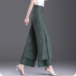 High Waist Wide Leg Pants Women's Summer Thin Ice Silk Straight Cut Slimming Drapey Floral Embroidery Loose Fit Casual Trousers