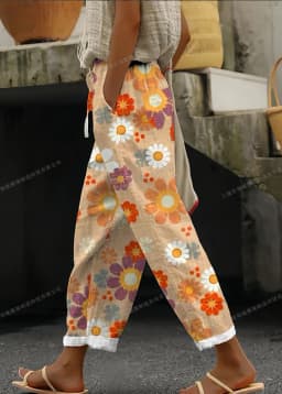 Ladies New Hot Plus Size Printed Simple Roll-up Casual Pants Streetwear Women PantsNine-minute Pants Breathable CoolSummer