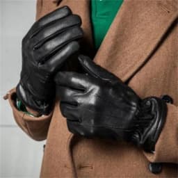 Men's Sheepskin Driving Gloves Solid Color Plus Velvet Touch Screen Fashion Ripple Riding Motorcycle Gloves