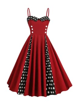 Tonval Sweetheart Neck Spaghetti Strap Double Breasted Long Dress 50s Pinup Vintage Polka Dot Women Party Sexy Dresses