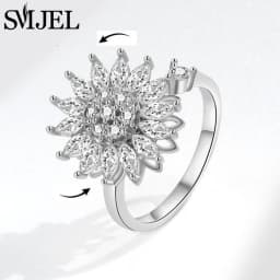 New Sunflower Anxiety Ring Fidget Spinner Rings for Women Cute Butterfly Hummingbird Charms Finger Ring Anti Stress Rotate Gifts