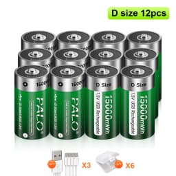PALO 1.5V D Size Rechargeable Battery Type-C USB Charging LR20 Li-ion Batteries R20 Lithium Battery for Heater Gas Stove