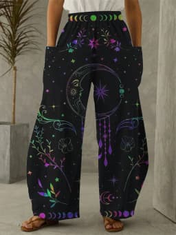 Galaxy Moon Stars Full Length Wide Leg Pants Printed Thin Hipster Fashion Trousers Summer Streetwear Sweatpants Women Clothing