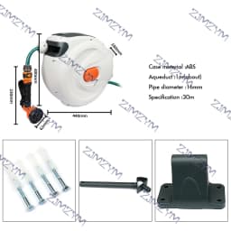 10/20m/30m Automatic Rewind Hose Reel with 7 Pattern Hose Nozzle Water Hose Reel Slow Return System for Car Garden