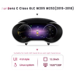 Bonroad Linux 12.3'' 1920*720P Car Lcd Digital Instrument Cluster for Benz C Class Glc W205 W253 Dashboard Speedometer Display
