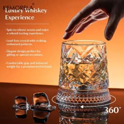 KEMORELA 300ML Spinning Whiskey Glasses 2PCS Old Clear Glasses for Scotch & Bourbon Cocktail Glasses for Bar Party Home and Gift