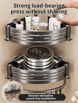 Suction Cup Perforation-Free Space Aluminum Bathroom Storage Shelf Bathroom Triangle Basket Wall Hanger Bathroom Corner Storage