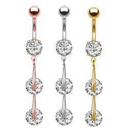 Butterfly-bow Dangled Navel Ring Piercing 14G Flower Heart Crystal CZs Belly Button Ring for Women Stainless Steel Belly Jewelry