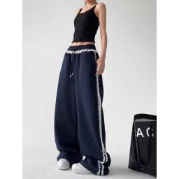 Black Design Spring New Women's Sweatpants Comfortable Wide Leg Sports Casual Pants Lace Drapey Loose Fit Organic Cotton