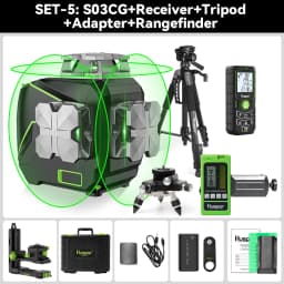 Huepar S03CG Set 3D Cross Line Laser Level Bluetooth & Remote 12 Lines Osram Green Beam Laser With Receiver Tripod Rangefinder