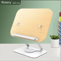 Reading Books Holder Desktop Book Laptop Stand with 360° Rotating Base Wooden Panel & Page Clips Foldable and Angle for Textbook