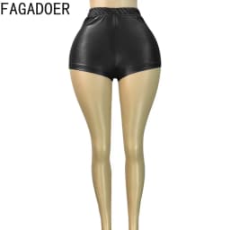 FAGADOER Sexy Leather Patchwork Shorts for Woman Solid Color High Waist Elasticity Shorts Female Streetwear Bottoms 2025 New
