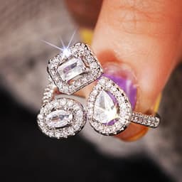 Huitan Aesthetic Flower Adjustable Finger Ring Female Brilliant Zirconia Jewelry for Engagement Ceremony Delicate Accessories
