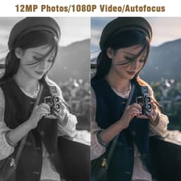 CHUZHAO Vintage Mini Digital Camera Autofocus 12MP, 1080P FHD Video Vlogging Portable Camera for Christmas Birthday Ideal Gift