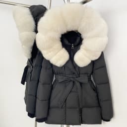 OFTBUY New Winter Real Fur Outerwear Women's Down Jacket with Real Fox Fur Belted Waist Mid-Length White Duck Down Puffer Coat