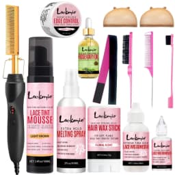 Professional Lace Wig Install Kit with Hot Comb Hair Straightener, Lace Tint Mousse, Strong Hold Wig Glue & Rosemary Oil, Complete Wig Styling Set
