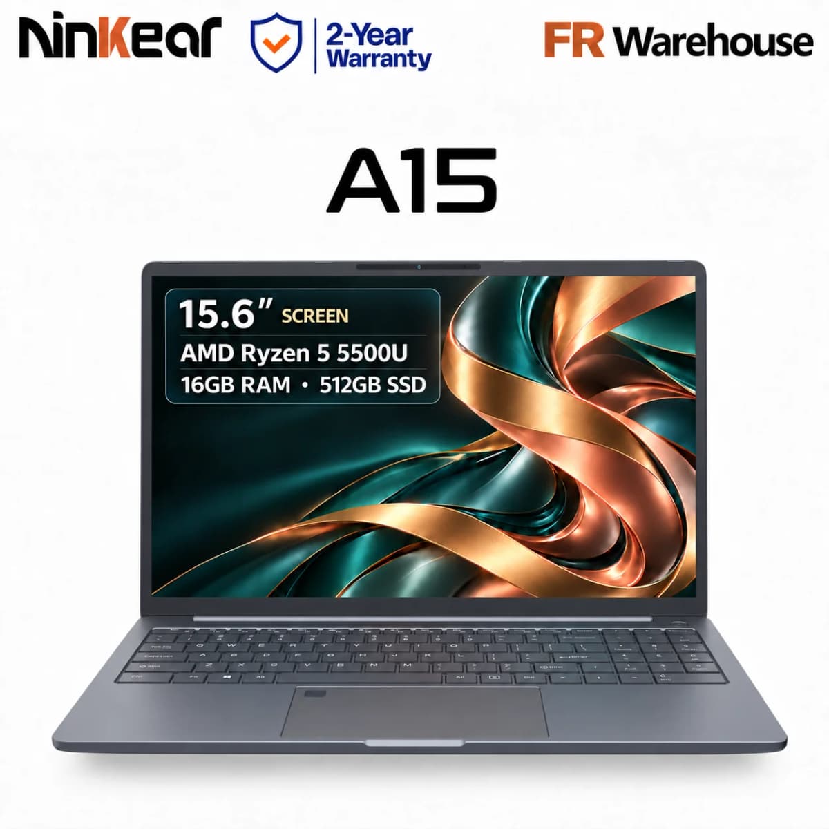 Ninkear A15 Laptop AMD Ryzen 5 5500U 15.6 Inch FHD IPS 1920x1080 16GB DDR4 RAM 512GB SSD WiFi 6 Fingerprint Unlock Backlit Keyboard 65W USB-C PD Fast Charging 55.4Wh Battery HDMI Notebook for Daily Office Work Study Home