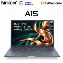 Ninkear A15 Laptop AMD Ryzen 5 5500U 15.6 Inch FHD IPS 1920x1080 16GB DDR4 RAM 512GB SSD WiFi 6 Fingerprint Unlock Backlit Keyboard 65W USB-C PD Fast Charging 55.4Wh Battery HDMI Notebook for Daily Office Work Study Home