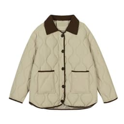 Short Down Cotton Jacket Women 2025 New Contrasting Color Lapel Diamond Grid Lightweight Loose Cotton Clothes Female Outerwear