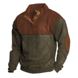 Men's Hoodies Spring And Autumn Corduroy Casual Patchwork Stand Collar Button Sports Hoodie Man Clothing