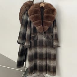 OFTBUY New Warm Winter Outerwear for Female Mid Long 100% Wool Coat Women Real Fox Fur Lapel Collar Vintage Plaid Woolen Jacket