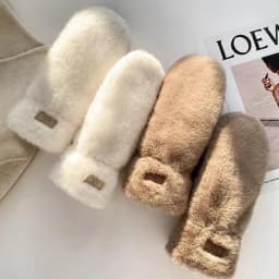 Imitation Rabbit Fur Gloves Women Winter Gloves Windproof Plush Thick Keep Warm Plush Faux Fur Gloves Soft Full Fingers Mittens