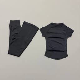 2Pcs Workout Flare Leggings Set Bodycon Short Sleeve Top Seamless Yoga Flared Pants Set Quick Dry Gym Workout Sports Tops Suit
