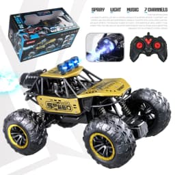 2.4g Remote Control Off-Road Alloy Car with Shock Absorbers, Climbing Fast Car with Music, Lights, and Spray, Children's Electric Rc Toy, Boys' Holiday Gift